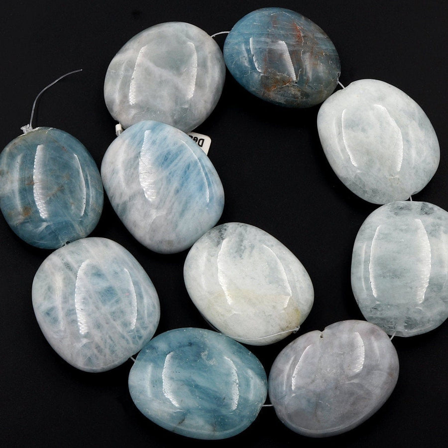 Large Blue Aquamarine Beads Huge Pebble Nuggets Real Genuine Aquamarine Gemstone Statement Beads 16" Strand