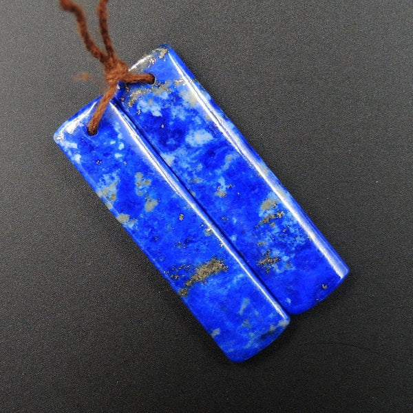 Natural Lapis Earring Pair With Pyrite Rectangle Cabochon Cab Pair Drilled Matched Earrings Bead Pair E2171