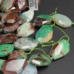Natural Chunky Faceted Australian Green Chrysoprase Slab Cushion Rectangle Rectangular Nugget Slice Pendant Focal Beads 16" Strand