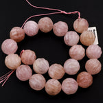 Hand Carved Morganite Beads Large 20mm Genuine Pink Beryl Pink Aquamarine 16" Strand