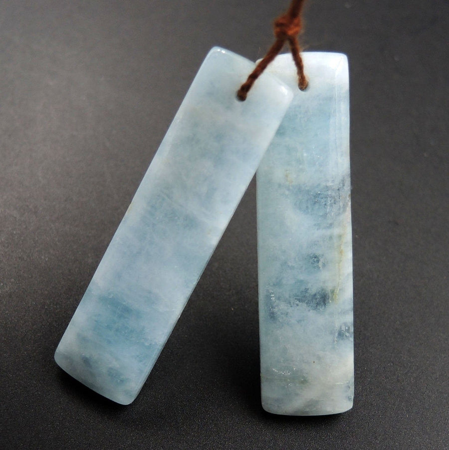 Natural Aquamarine Drilled Earring Pair Rectangle Cabochon Cab Pair Matched Pair Earrings Bead E2941