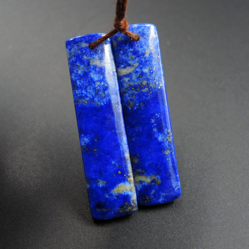 Natural Lapis Earring Pair With Pyrite Rectangle Cabochon Cab Pair Drilled Matched Earrings Bead Pair E2168