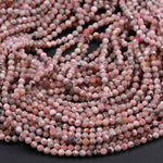 Micro Faceted Tiny Natural Pink Rhodochrosite 3mm Faceted Round Beads Laser Diamond Cut Gemstone 16" Strand