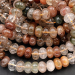 Natural Brazilian Quartz Rondelle Beads 8mm Golden Red Green Phantom Quartz Rutile Quartz Natural Crystal 16" Strand