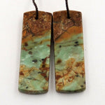 Natural African Green Opal Earring Pair Flat Rectangle Cabochon Cab Pair Drilled Matched Gemstone Bead Pair