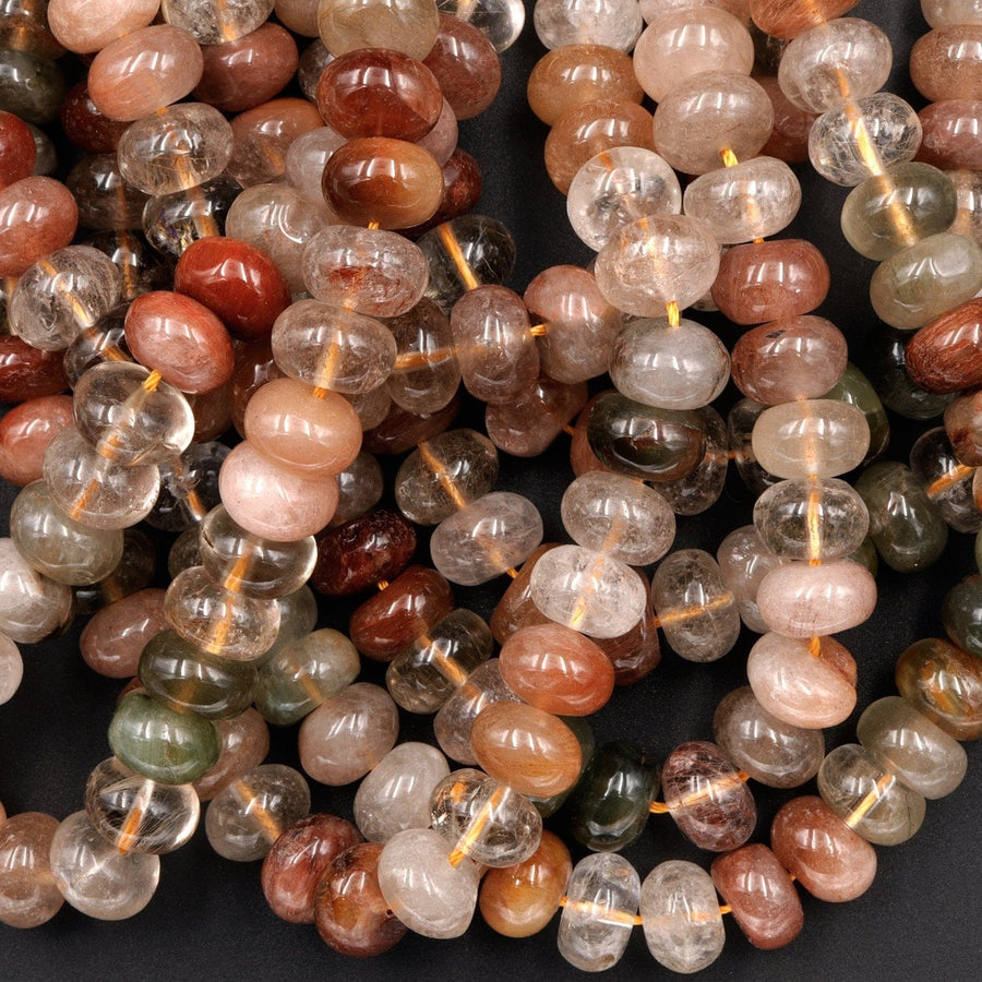 Natural Brazilian Quartz Rondelle Beads 8mm Golden Red Green Phantom Quartz Rutile Quartz Natural Crystal 16" Strand