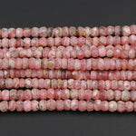 Rhodochrosite Faceted 6mm 8mm Rondelle Beads Natural Pink Red Rhodochrosite Large Faceted Rondelle Nugget Beads Gemstone 16" Strand