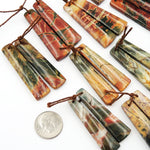 Natural Red Creek Jasper Earring Pair Cabochon Cab Drilled Modern Linear Long Trapezoid Matched Gemstone Bead Pair Multicolor Picasso Jasper