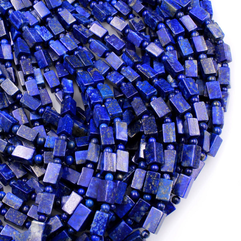 Natural Blue Lapis Tube Rectangle Beads Nuggets Faceted Blue Lapis Tube Beads Nugget 6mm x 10mm Full 16" Strand