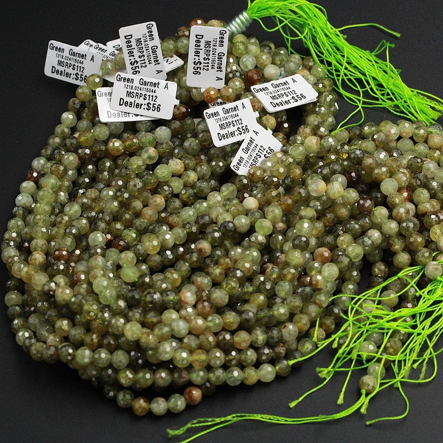 Micro Faceted Natural Green Garnet Faceted Round Beads 7mm Faceted Round Beads Laser Diamond Cut Gemstone 16" Strand