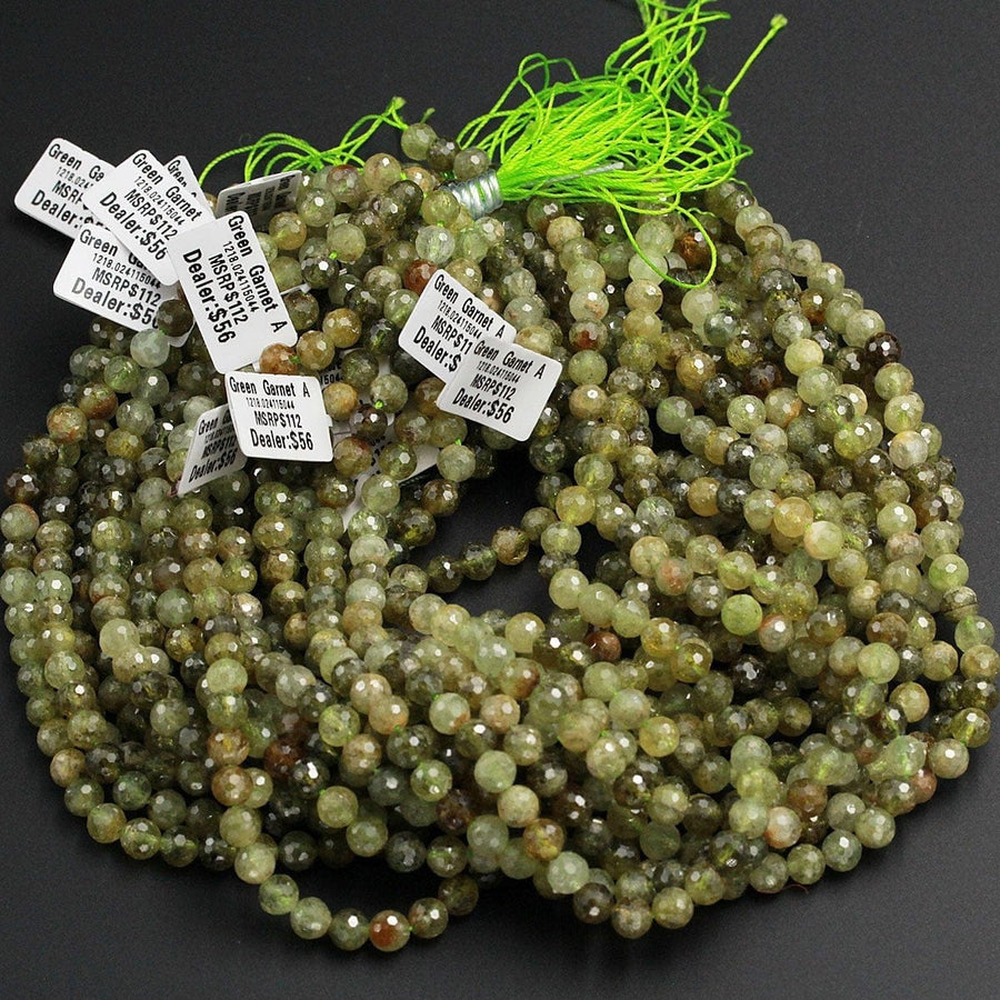 Micro Faceted Natural Green Garnet Faceted Round Beads 7mm Faceted Round Beads Laser Diamond Cut Gemstone 16" Strand