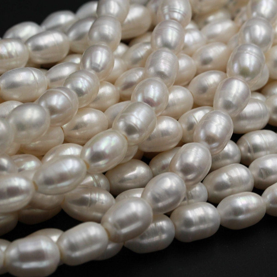 Large Hole Pearls Beads Genuine Freshwater Pearl 15mm Large Potato Oval Rice Pearl Shimmery Pearly White Big 2.5mm Hole 8" Strand