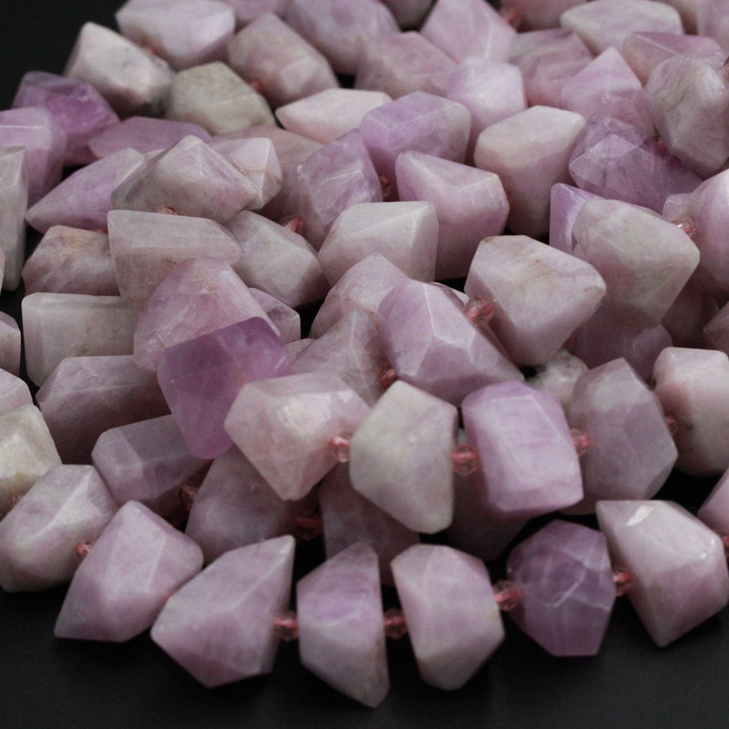 Natural Kunzite Bead Chunky Large Faceted Rectangle Nugget Pink Violet Purple Gemstone Vertically Drilled Focal Bead High Quality 16" Strand