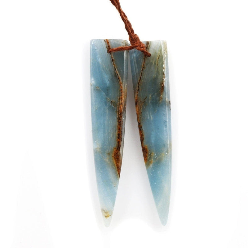 Rare Natural Blue Calcite Earring Pairs Cabochon Cab Creative Dagger Long Triangle Shape Drilled Matched Dagger Earrings Bead Pairs