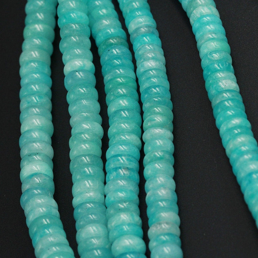 Large Natural Peruvian Amazonite Rondelle Beads Heishi Superior A Grade Genuine Sea Blue Green Gemstone Center Drilled Disc 16" Strand