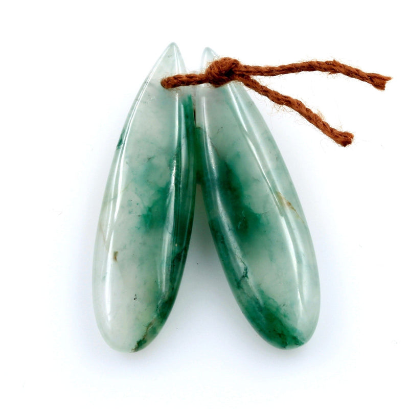 Drilled Natural Green Jade Earring Pair Teardrop Cabochon Cab Pair Matched Gemstone Earrings Bead Pair