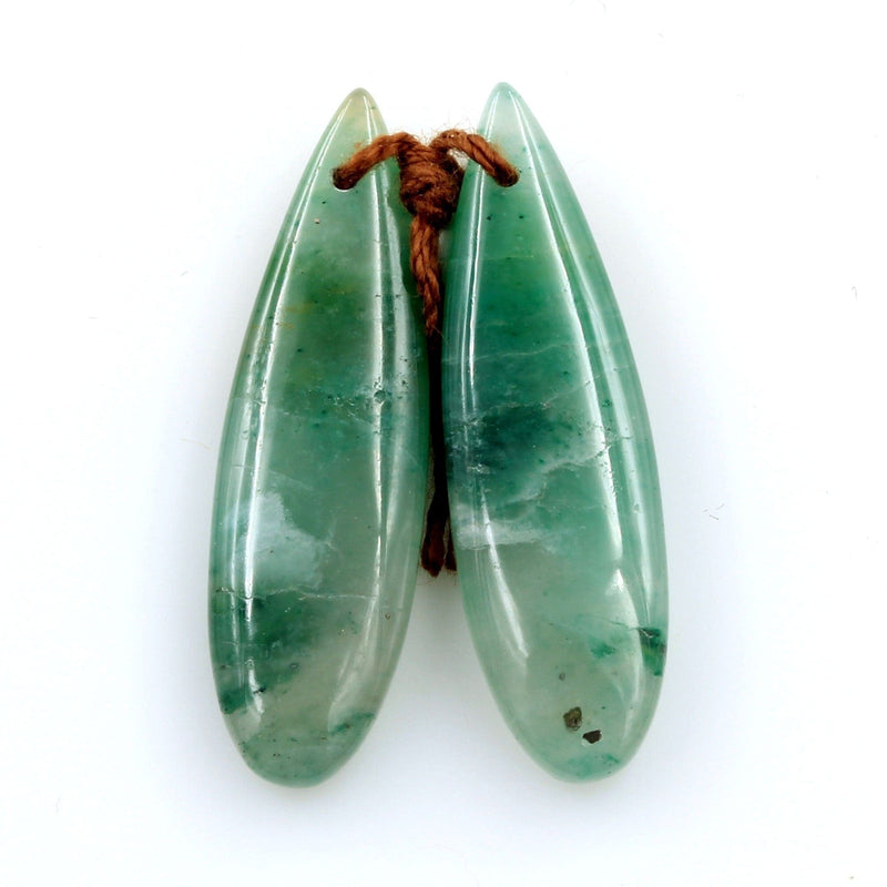 Drilled Natural Green Jade Earring Pair Teardrop Cabochon Cab Pair Matched Gemstone Earrings Bead Pair