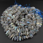 New Organic Cut Rough Raw Unpolished Natural Labradorite Long Stick Chip Beads 16" Strand