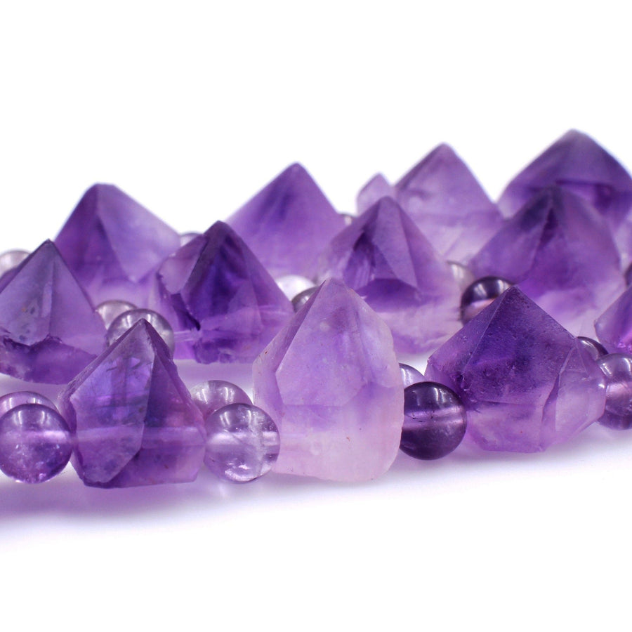 AAA Double Drilled Natural Amethyst Points Beads Pyramid Raw Rough Organic Nugget Rich Purple Gemstone 8" Strand Perfect for Bracelet