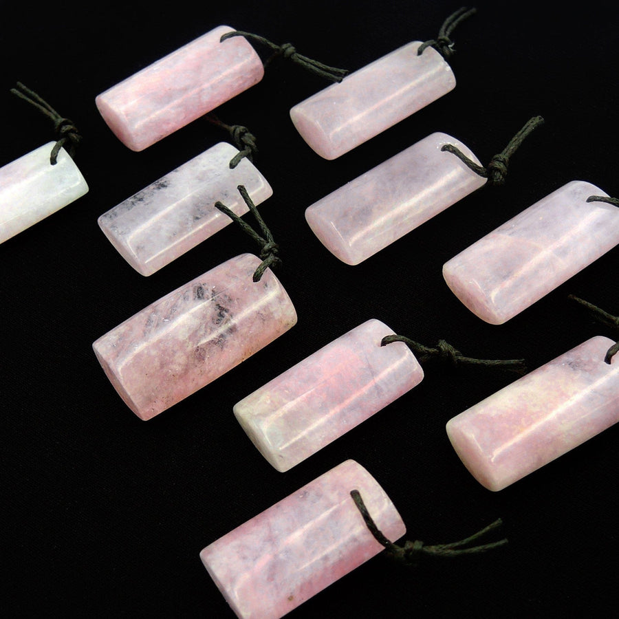 Natural Pink Morganite Rectangle Drum Pendant Pink Beryl Aquamarine Drilled Gemstone Pendant Bead