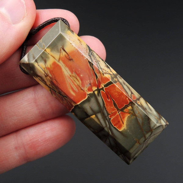Natural Red Creek Jasper Pendant Mahjong Style Faceted Edges Pendant Multicolor Picasso Jasper Pendant Drilled Rectangle Pendant P1111