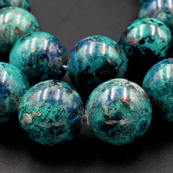 Rare Natural Shattuckite Round 16mm Beads Real Genuine Bright Blue Green Chrysocolla Azurite Round Gemstone 16" Strand