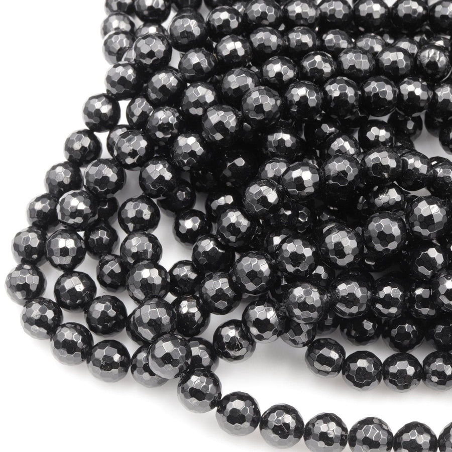 Black Tourmaline Beads Faceted 8mm Round Beads High Quality Real Genuine Natural Black Tourmaline Gemstone 16" Strand