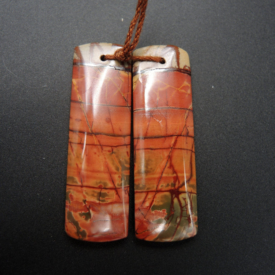 Natural Red Creek Jasper Earring Pair Rectangle Cabochon Cab Pair Drilled Matched Earrings Bead Pair E478