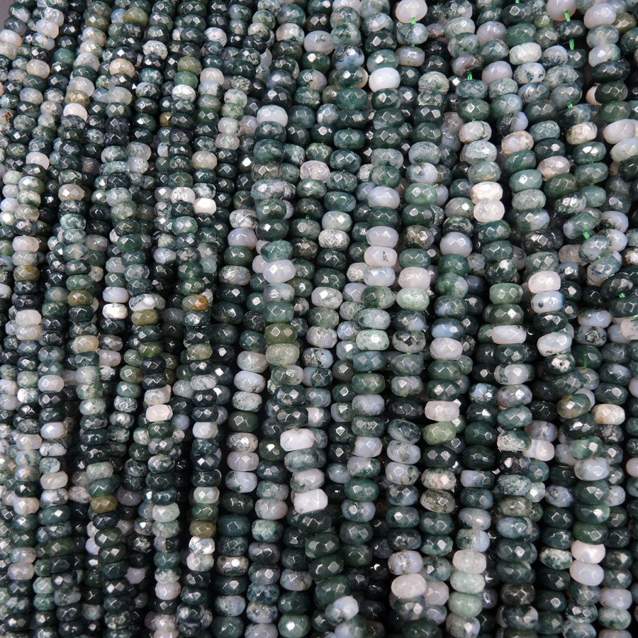 Natural Faceted Green Moss Agate Rondelle Beads 4x6mm 6mm Rondelle Beads 5x8mm 8mm Rondelle Beads Faceted Green Gemstone Rondelle 16" Strand