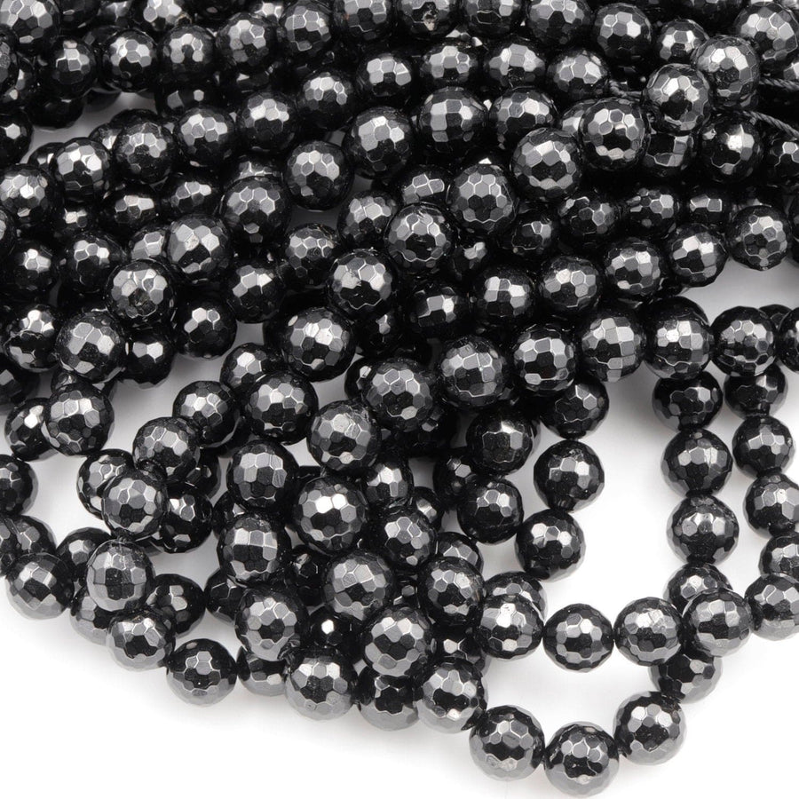 Black Tourmaline Beads Faceted 8mm Round Beads High Quality Real Genuine Natural Black Tourmaline Gemstone 16" Strand