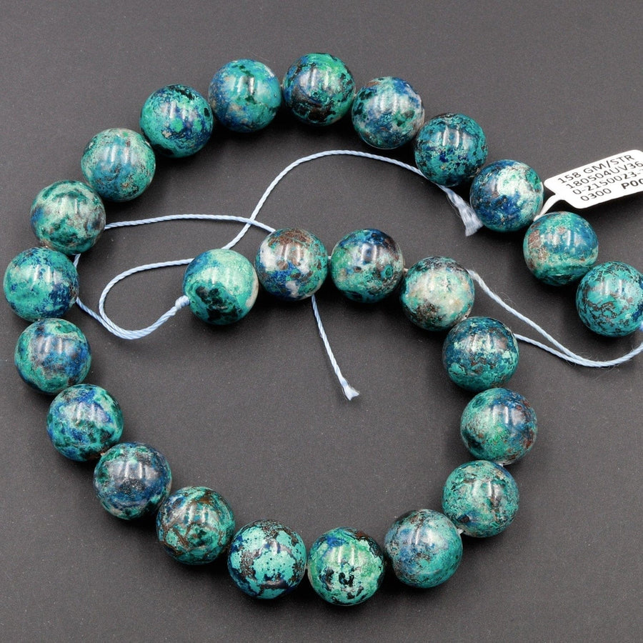 Rare Natural Shattuckite Round 16mm Beads Real Genuine Bright Blue Green Chrysocolla Azurite Round Gemstone 16" Strand