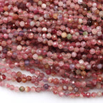 Natural Pink Tourmaline Faceted 3mm 4mm 5mm Round Beads Micro Faceted Tiny Small Round Beads Diamond Cut Gemstone 16" Strand