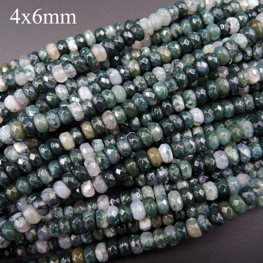 Natural Faceted Green Moss Agate Rondelle Beads 4x6mm 6mm Rondelle Beads 5x8mm 8mm Rondelle Beads Faceted Green Gemstone Rondelle 16" Strand