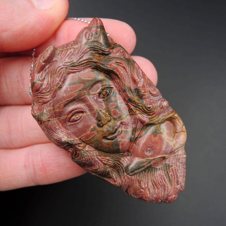Natural Red Creek Jasper Pendant Hand Carved Dolphin Woman Cherry Creek Jasper Pendant Multicolor Drilled Carved Pendant P1103