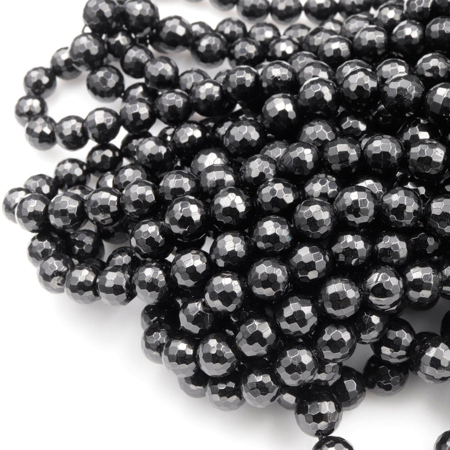 Black Tourmaline Beads Faceted 8mm Round Beads High Quality Real Genuine Natural Black Tourmaline Gemstone 16" Strand