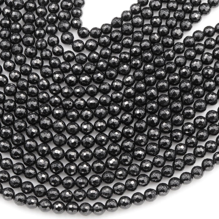 Black Tourmaline Beads Faceted 8mm Round Beads High Quality Real Genuine Natural Black Tourmaline Gemstone 16" Strand