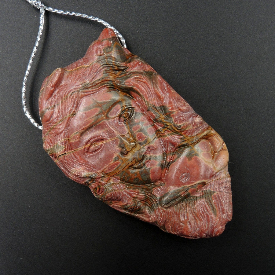 Natural Red Creek Jasper Pendant Hand Carved Dolphin Woman Cherry Creek Jasper Pendant Multicolor Drilled Carved Pendant P1103