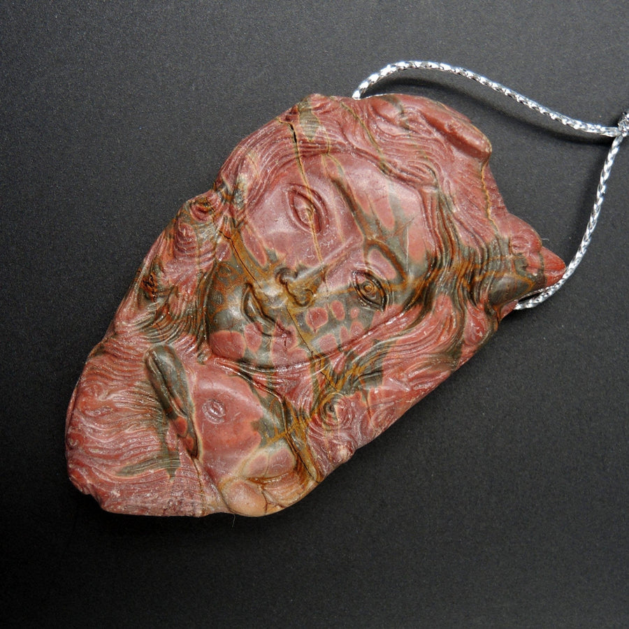 Natural Red Creek Jasper Pendant Hand Carved Dolphin Woman Cherry Creek Jasper Pendant Multicolor Drilled Carved Pendant P1103