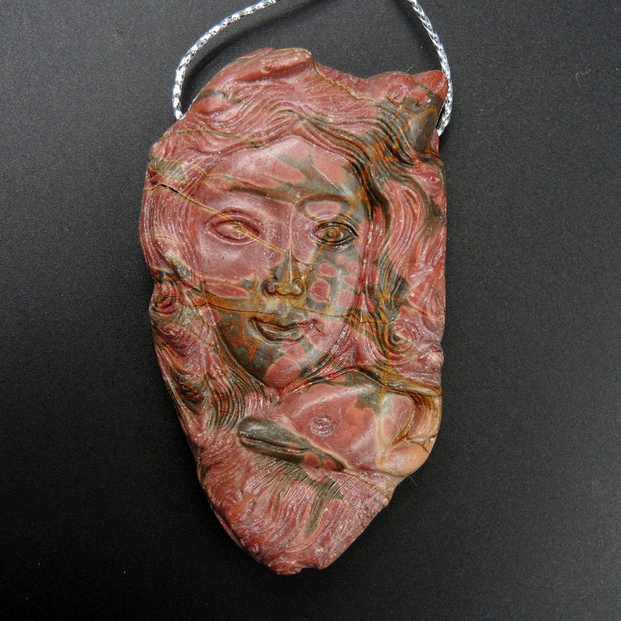 Natural Red Creek Jasper Pendant Hand Carved Dolphin Woman Cherry Creek Jasper Pendant Multicolor Drilled Carved Pendant P1103