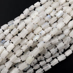 Matte Natural Rainbow Moonstone Beads Frosty Raw Rough Faceted Rectangle Tube Nuggets Organic Natural Gemstone 16" Strand