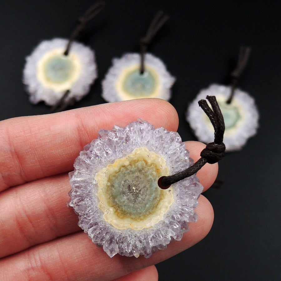 Drilled Amethyst Stalactite Flowers Pendant Cabochon Cab Drilled Natural Focal Stone Bead Hand Cut High Quality Purple Gemstone P1602