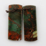 Natural African Green Opal Earring Pair Flat Rectangle Cabochon Cab Pair Drilled Matched Gemstone Bead Pair