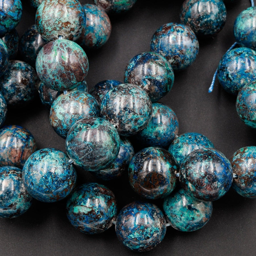 Rare Natural Shattuckite Round 16mm Beads From Arizona Real Genuine Chrysocolla Azurite Gemstone 16" Strand