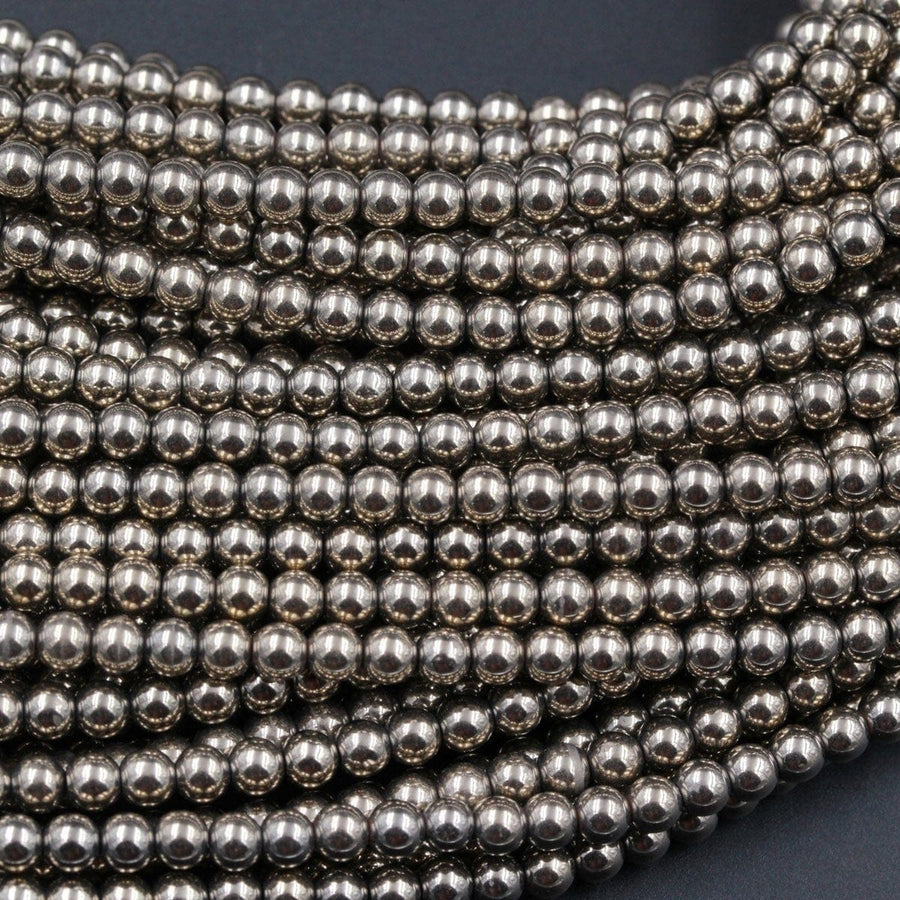 Titanium Pyrite 2mm 3mm 4mm 6mm 8mm Round Beads Plain Round High Quality Sparkling Pyrite Natural Gemstone Beads 16" Strand
