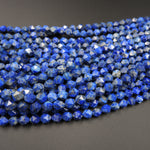 Star Cut Gemstone Beads Geometric Faceted Beads Natural Blue Lapis Faceted 8mm 10mm Beads Rounded Nugget Beads Full 16" Strand