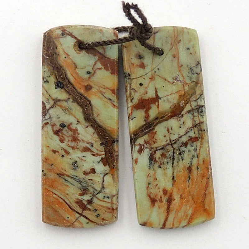 Natural African Green Opal Earring Pair Flat Rectangle Cabochon Cab Pair Drilled Matched Gemstone Bead Pair
