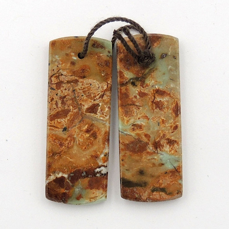 Natural African Green Opal Earring Pair Flat Rectangle Cabochon Cab Pair Drilled Matched Gemstone Bead Pair