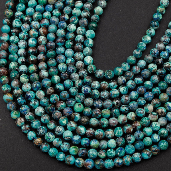 Rare Natural Shattuckite 4mm Beads Round Blue Azurite Chrysocolla Gemstone From Arizona 16" Strand
