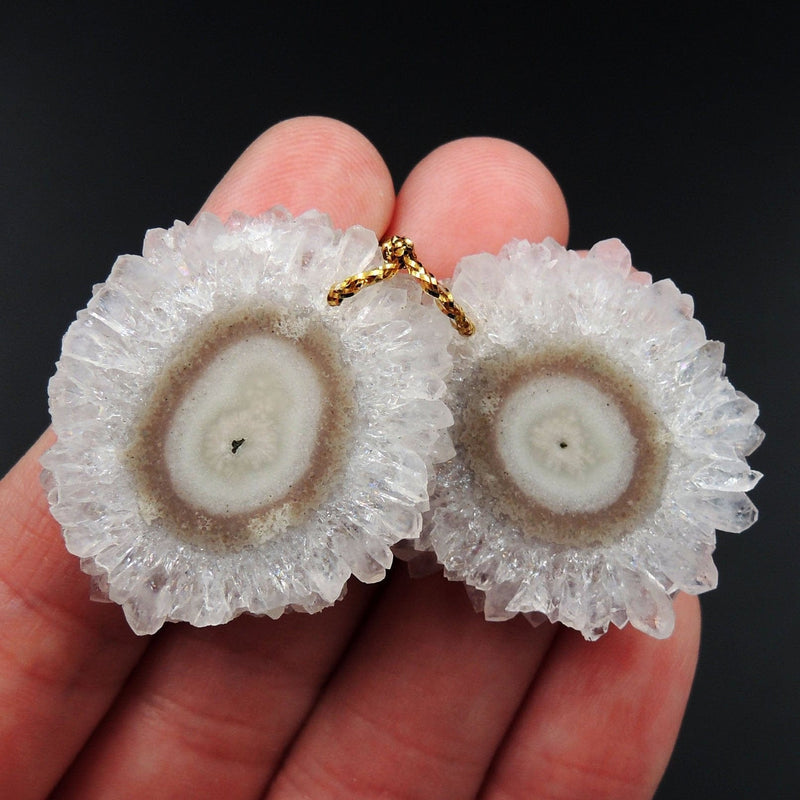 Natural Amethyst Stalactite Flower Earring Pair Cabochon Cab Pair Drilled Matched Earrings Bead Pair E2870