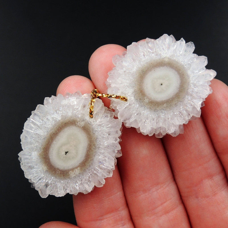 Natural Amethyst Stalactite Flower Earring Pair Cabochon Cab Pair Drilled Matched Earrings Bead Pair E2870